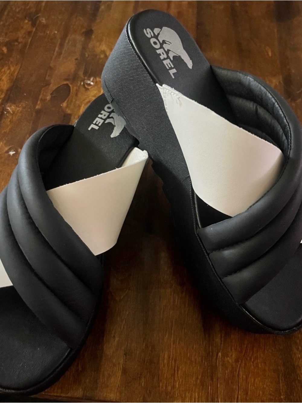 Sorel Women's Black and White Quilted Slide Sandals